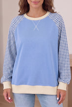 Load image into Gallery viewer, Beige Plaid Sleeve Colorblock Raglan Pullover Sweatshirt