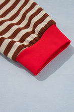 Load image into Gallery viewer, Brown Stripe Striped Colorblock Cuffs Round Neck Long Sleeve Shift Dress