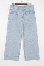 Load image into Gallery viewer, Sky Blue Stripe Button Flap Pocket Cuffed Hem Wide Leg Jeans
