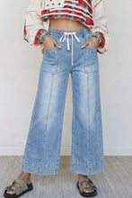 Load image into Gallery viewer, Beau Blue Drawstring Waist Wide Leg Ankle Length Jeans