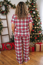 Load image into Gallery viewer, Red Plus Size Short Sleeve Button Down Plaid Pajama 2pcs Pant Set