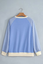 Load image into Gallery viewer, Beige Plaid Sleeve Colorblock Raglan Pullover Sweatshirt