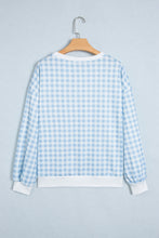 Load image into Gallery viewer, Light Blue Plaid Round Neck Long Sleeve Sweatshirt