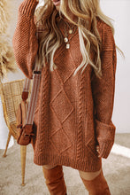 Load image into Gallery viewer, Burgundy Cable Knit Drop Shoulder Loose Fit Sweater Dress