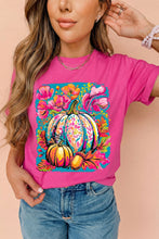 Load image into Gallery viewer, Rose Red Floral Pumpkin Graphic Print Crewneck Relaxed T-Shirt