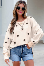 Load image into Gallery viewer, Beige Loose-fit Long Sleeve Round Neck Polka Dot Tunic Sweatshirt