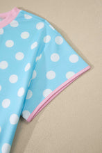 Load image into Gallery viewer, Sky Blue Polka Dot Short Sleeve Top and Pants Set
