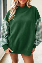 Load image into Gallery viewer, Pink Plaid Sleeve Colorblock Loose Tunic Sweatshirt
