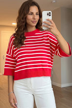Load image into Gallery viewer, Red Stripe Dropped Shoulder Half Sleeve Relaxed Knit Sweater