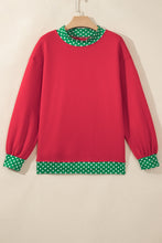 Load image into Gallery viewer, Red Colorblock Polka Dot Contrast Trim Oversized Sweatshirt