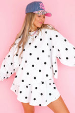 Load image into Gallery viewer, Red Polka Dot Raw Hem Relaxed Pullover Loose Skort Two Piece Set