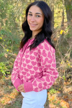 Load image into Gallery viewer, Pink Heart Pattern Drop Shoulder Long Sleeve Button Front Cardigan