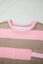 Load image into Gallery viewer, Pink Stripe Striped Colorblock Patch Pocket Split Hem Oversized Long Sleeve Sweatshirt