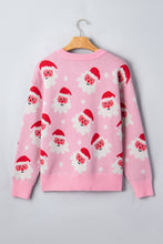 Load image into Gallery viewer, Pink Cartoon Santa Pattern Round Neck Dropped Shoulder Sweater