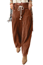 Load image into Gallery viewer, Chestnut Elastic Waist Drawstring Corduroy Casual Pants