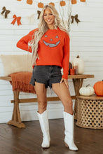 Load image into Gallery viewer, Orange Drop Shoulder Long Sleeve Round Neck Halloween Sweater