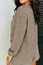 Load image into Gallery viewer, Brown Stripe Textured Knit Long Sleeve Top Elastic Waist Shorts Casual Outfit