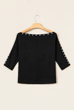 Load image into Gallery viewer, Black 3/4 Sleeve Button Detail Off Shoulder Top