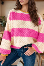 Load image into Gallery viewer, Pink Stripe Striped Colorblock Texture Drop Shoulder Sweater