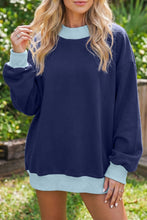Load image into Gallery viewer, Grapefruit Orange Colorblock Trim Crewneck Long Sleeve Pullover Sweatshirt