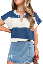 Load image into Gallery viewer, Brown Stripe Striped Colorblock Knit V Neck Short Sleeve Loose Sweater