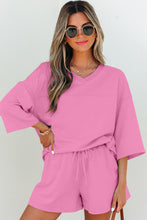 Load image into Gallery viewer, Meadow Mist Green Solid Loose V Neck Half Sleeve Tee and Shorts