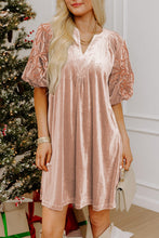 Load image into Gallery viewer, Light French Beige Embroidered Sleeve Velvet Mini Shift Dress