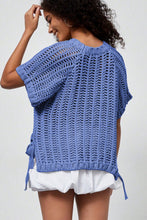 Load image into Gallery viewer, Pink Plus Size Open Knit Bow Tie Short Sleeve Sweater