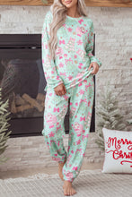 Load image into Gallery viewer, Green Abstract Print Long Sleeve Two Piece Lounge Set