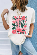 Load image into Gallery viewer, White Western Boots Flower Print Round Neck T Shirt