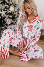 Load image into Gallery viewer, White Striped Holiday Long Sleeve Two Piece Shift Home Wear Lounge Set