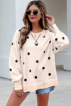 Load image into Gallery viewer, Beige Loose-fit Long Sleeve Round Neck Polka Dot Tunic Sweatshirt