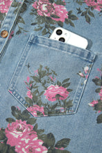 Load image into Gallery viewer, Sky Blue Floral Print Raw Seam Ruffle Hem Denim Jacket