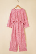 Load image into Gallery viewer, Pink Leopard Print Varsity Striped Detail 3/4 Sleeve Top Shift Pant Set