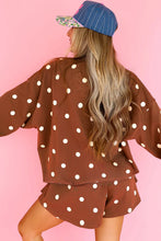 Load image into Gallery viewer, Brown Polka Dot Raw Hem Relaxed Pullover Loose Skort Two Piece Set
