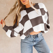 Load image into Gallery viewer, Black Checkered Bishop Sleeve Sweater