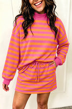 Load image into Gallery viewer, Orange Stripe Color Block Patchwork Mock Neck Pullover Drawstring Mini Skort Set