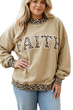 Load image into Gallery viewer, Parchment Plus Size Leopard Trim Mock Neck FAITH Graphic Sweatshirt