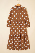 Load image into Gallery viewer, Apricot Polka Dot Button Front Long Sleeve Shift Dress