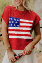 Load image into Gallery viewer, Sky Blue Flag Graphic Short Sleeve Sweater Top
