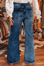 Load image into Gallery viewer, Sail Blue Acid Wash Pocket Detail Flare Jeans