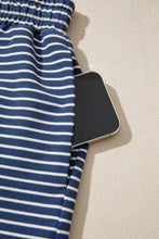 Load image into Gallery viewer, Blue Stripe Ribbed Patchwork Mock Neck Baggy Pullover Matching Shorts Set