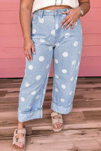 Load image into Gallery viewer, Sky Blue Polka Dot Full Length Regular Fit Plus Size Jeans