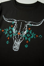 Load image into Gallery viewer, Carbon Grey Plus Size Western Aztec Bull Skull Printed T Shirt