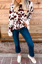Load image into Gallery viewer, Brown Western Print Cow Pattern Long Sleeve Round Neck Pullover Knitwear Sweater