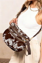 Load image into Gallery viewer, Coffee Cow Spots Printed Double Zip Crossbody Bag