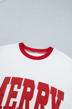 Load image into Gallery viewer, Beige Color Block Trim Merry Slogan Pullover Sweatshirt