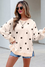Load image into Gallery viewer, Beige Loose-fit Long Sleeve Round Neck Polka Dot Tunic Sweatshirt