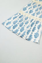 Load image into Gallery viewer, Sky Blue Floral Print Lace Patchwork Detail Wide Leg Pants