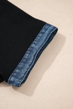 Load image into Gallery viewer, Black Plus Size Textured Contrast Denim Patchwork Button Polo Tee